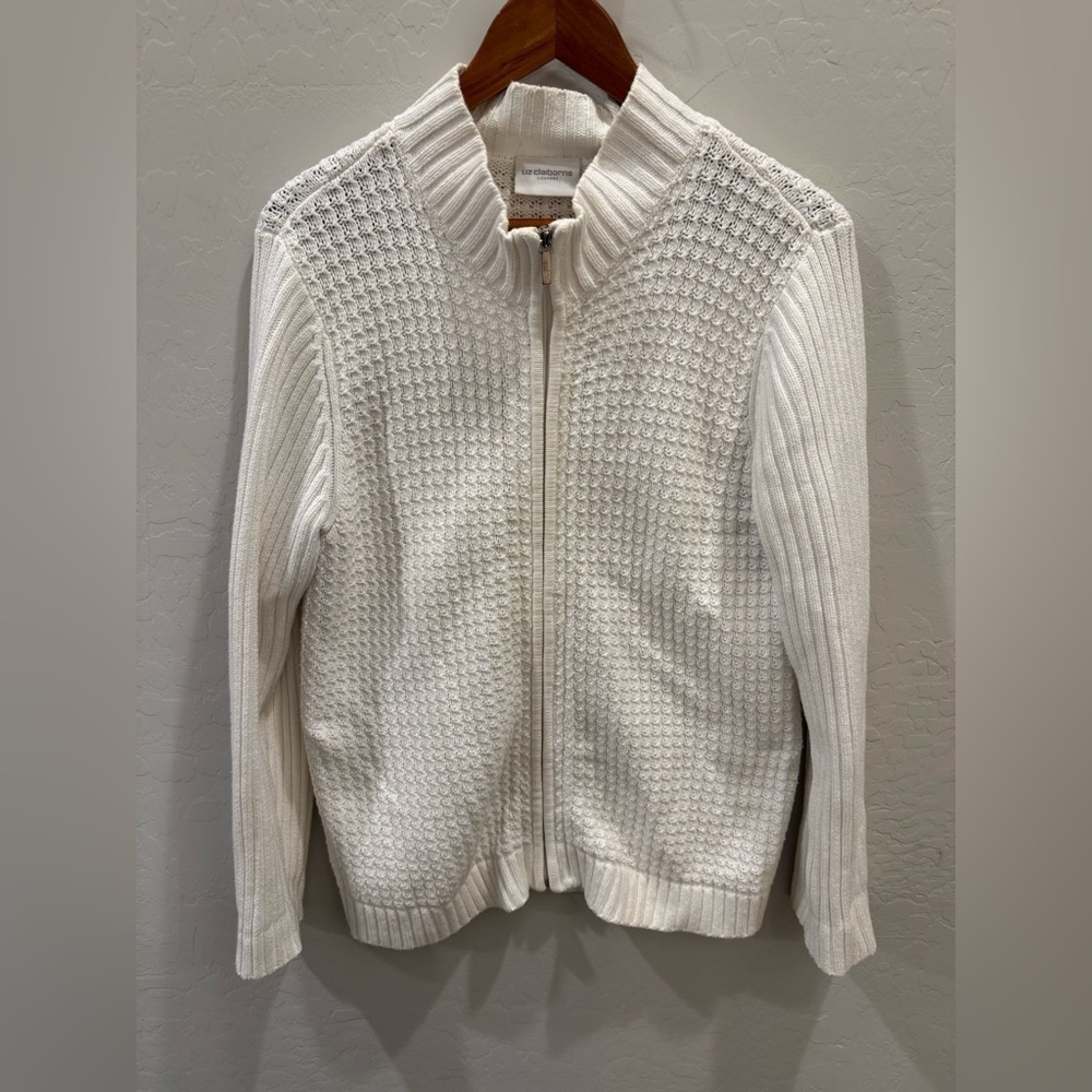 Liz Claiborne White Textured Cotton Blend Women's Jacket Large